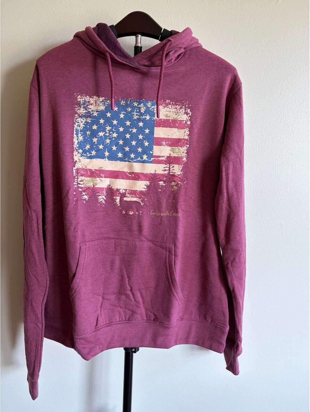 Built With Bugs burgundy American flag graphic pullover hoodie 2X